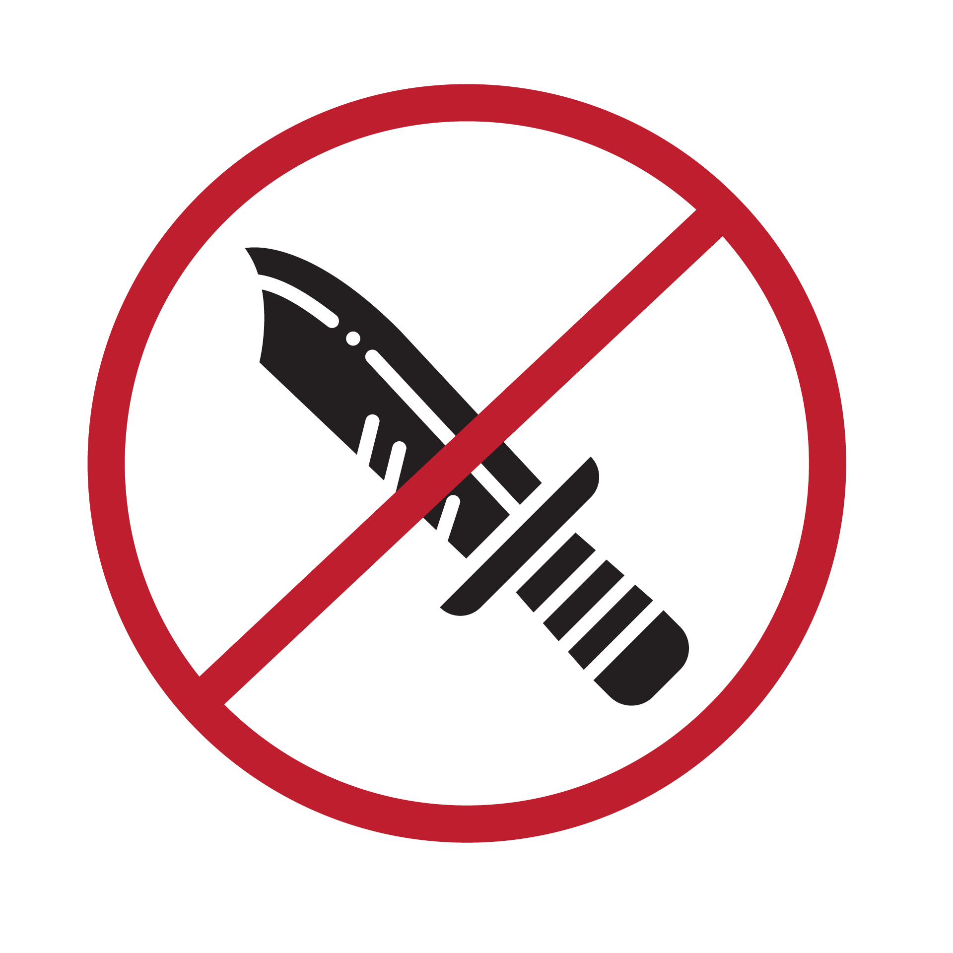 Graphic representing the prohibition of sharp objects.