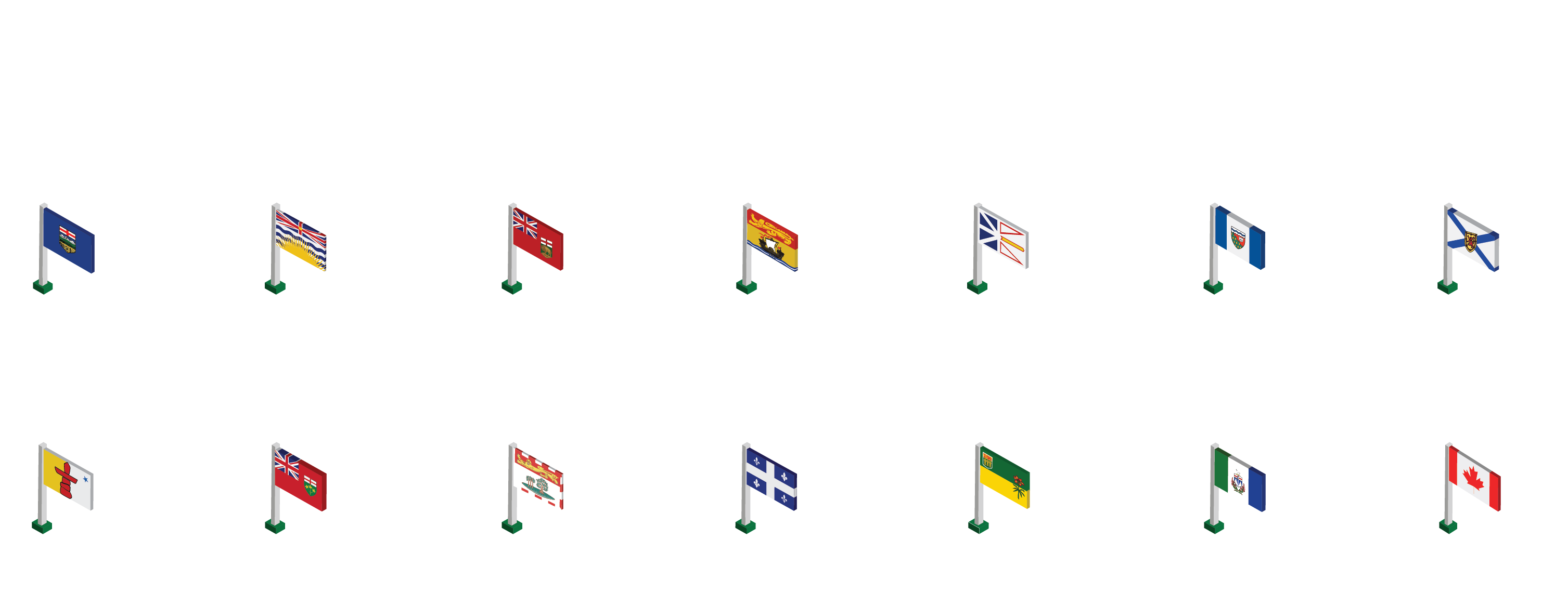 Provincial and territorial flags with number of appeals heard by origin