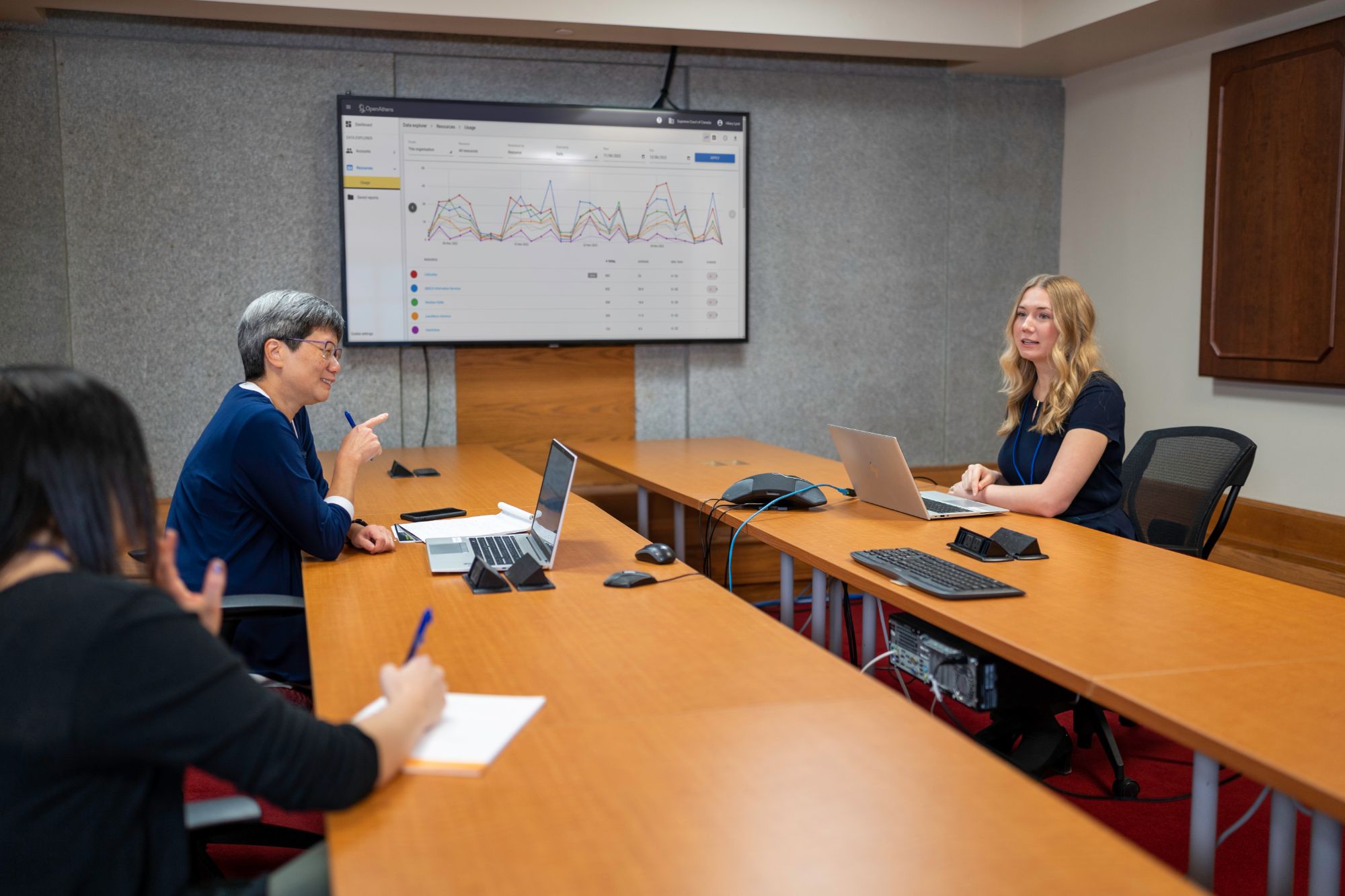 Three employees  in a meeting