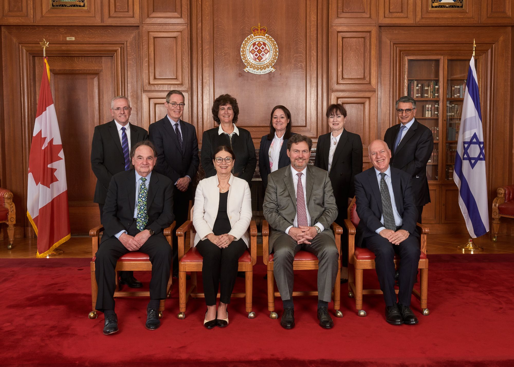 Chief Justice Wagner surrounded by justices of the Supreme Court of Canada and the Supreme Court of Israel